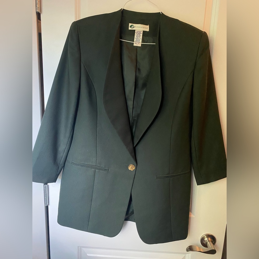 Vintage Girl Scouts of the USA Women's Green Blazer Trefoil Button Size 10